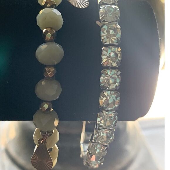 Erimish Beaded Bracelet and Clear Crystal Bracelet SET of 2 Stretch, Stamped - Picture 2 of 5